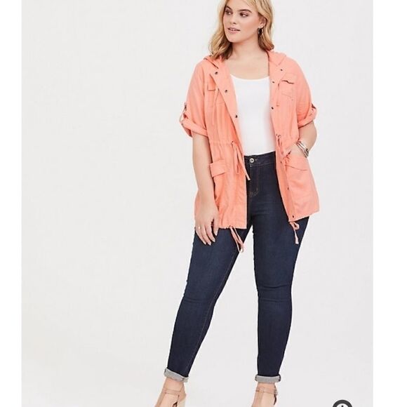 Torrid ORANGE PEACH LINEN HOODED ANORAKDETAILS - Picture 2 of 10